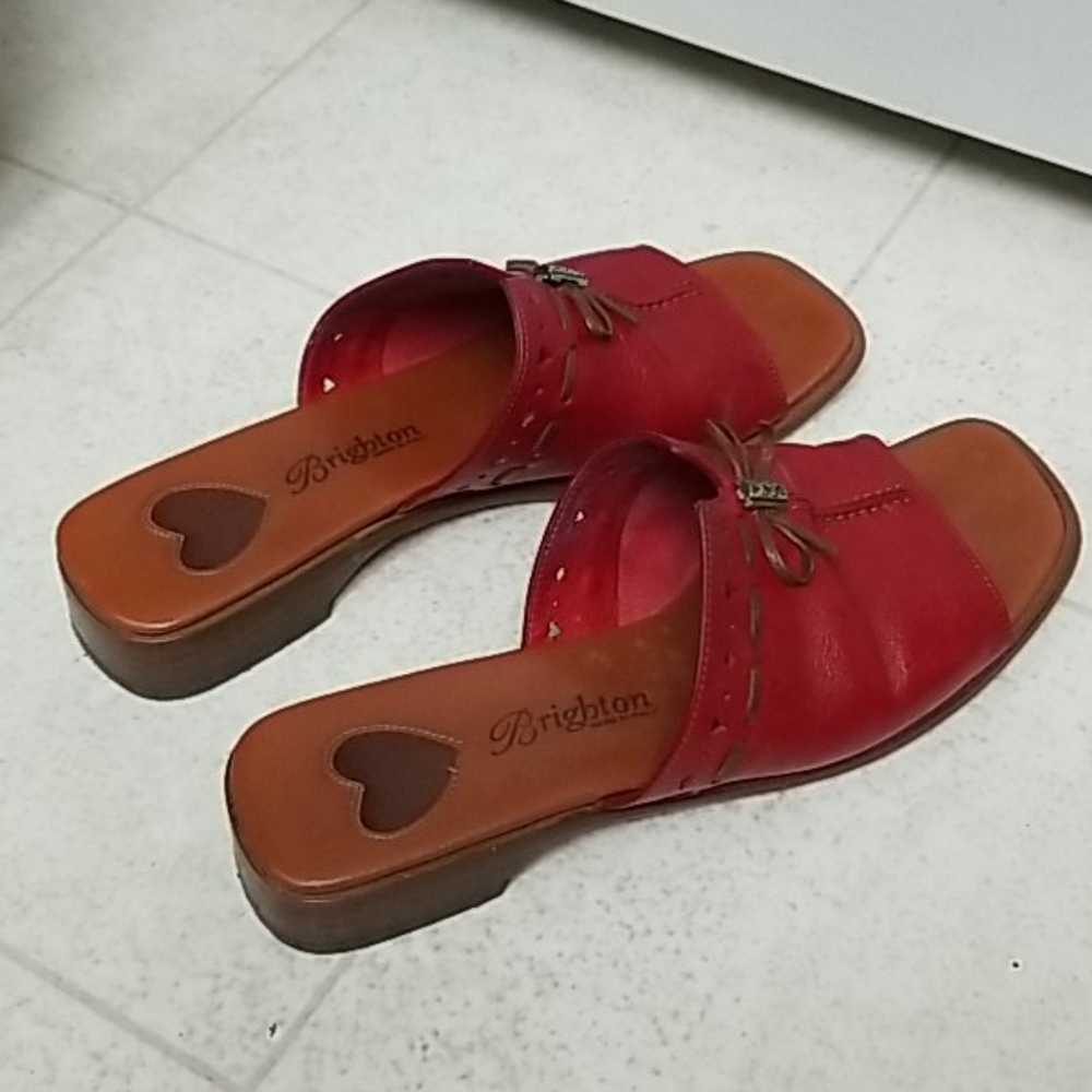 BRIGHTON leather java sandals square toes slides